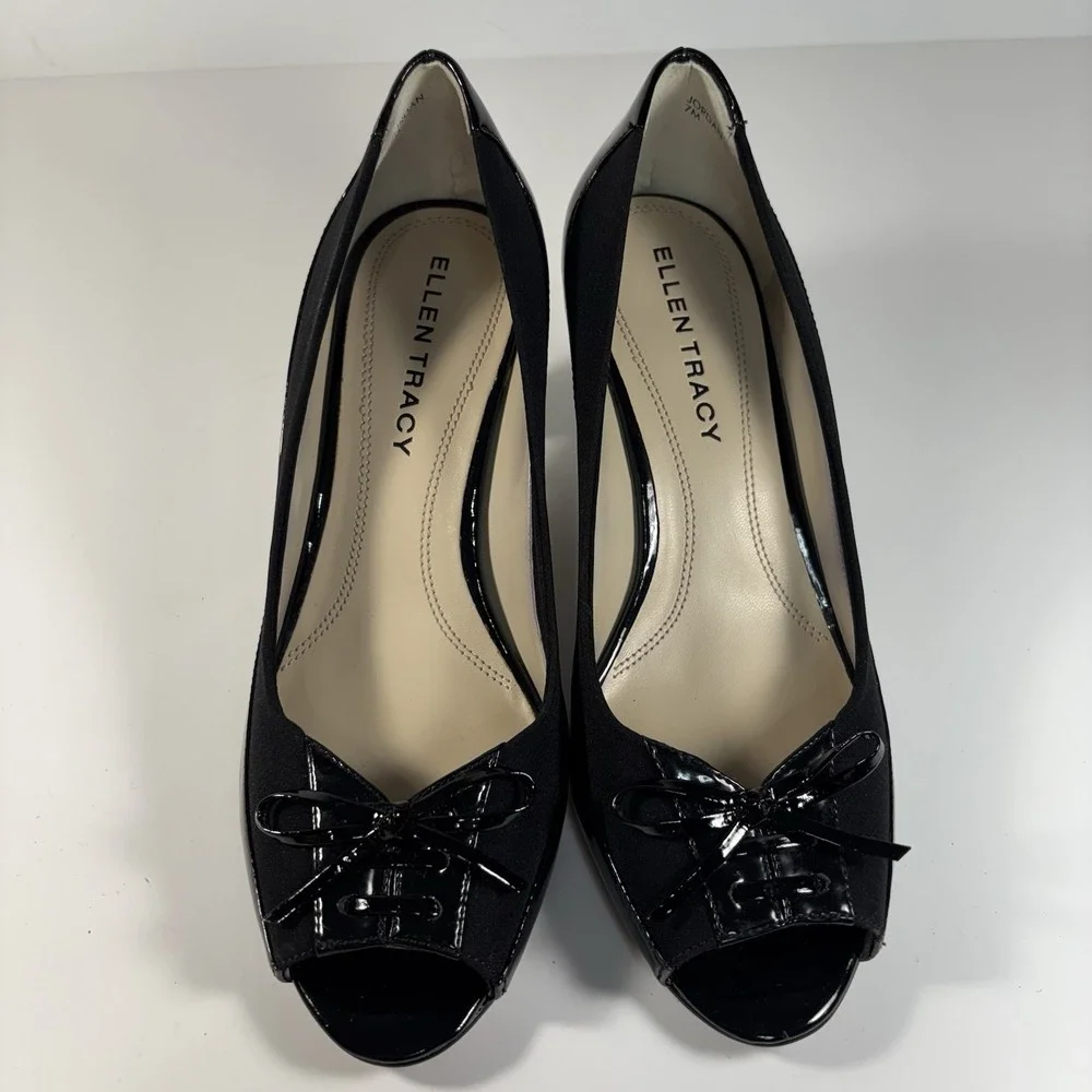 Ellen Tracy Womens Jordan Black Lace Up Bow Block High Heels Pumps Shoes 7M